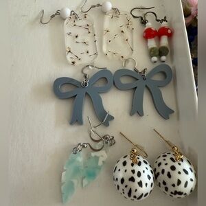 Assorted Earrings Set with Bow, feather, dandelion, mushrooms, & Feather Designs